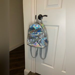 Small metallic 2 zipper back back with adjustable straps
